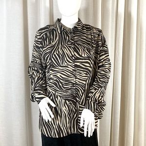 H&M Zebra Print Button Up in Brown/Tan